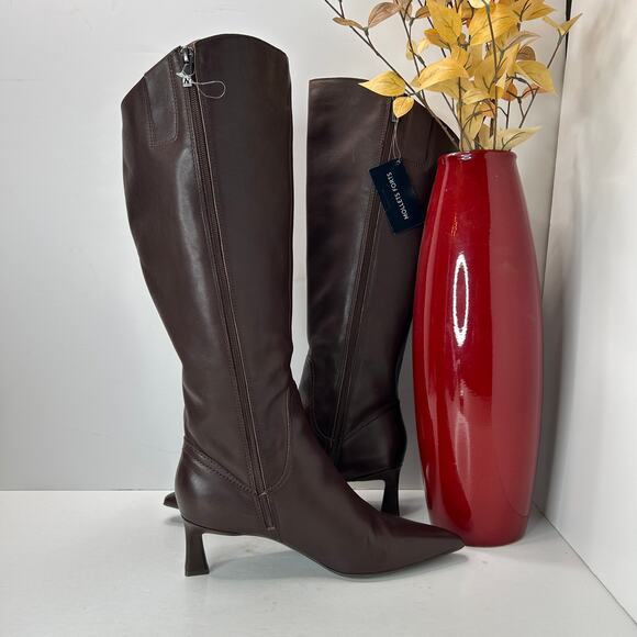 Naturalizer Deesha Knee High Wide Calf Boot Zip Block Heel Brown Women's 9W NWOB - Picture 6 of 11